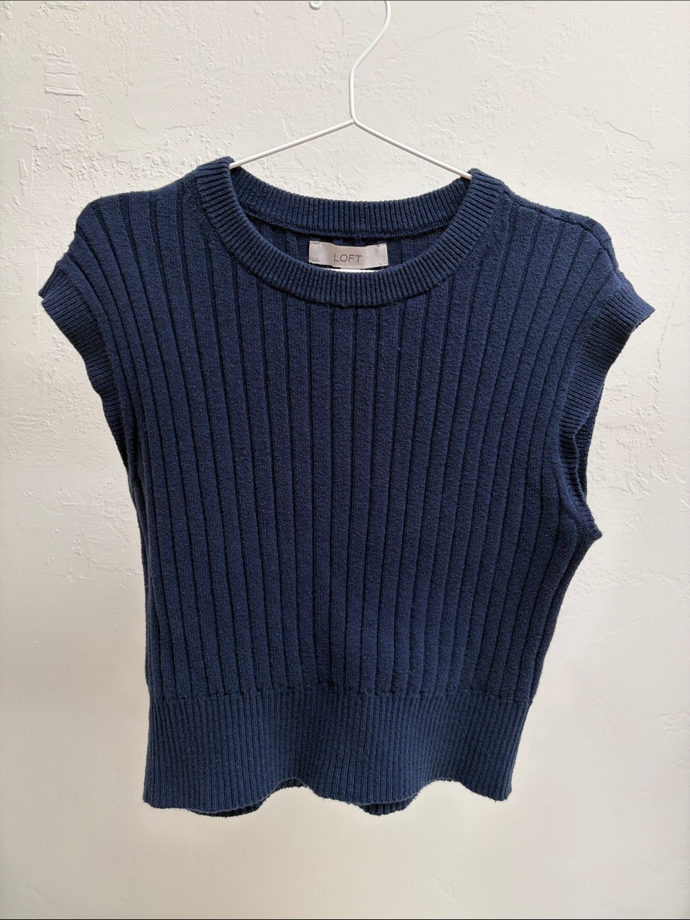 LOFT Navy Ribbed Sleeveless Crewneck Sweater Tank